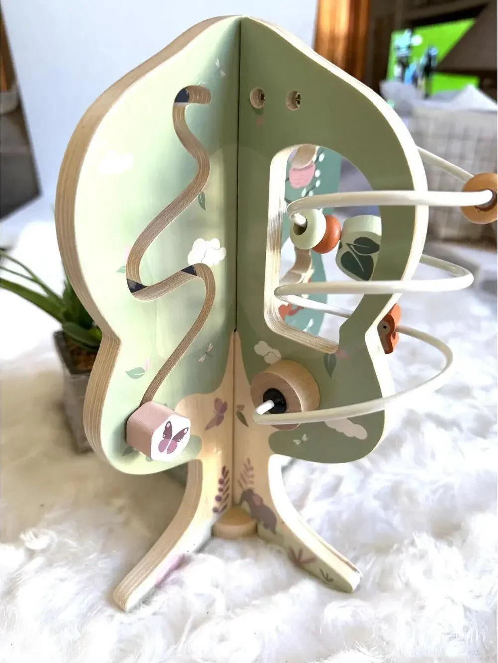 Wooden Tree-Shaped Activity Toy with Bead Maze, Gears and Clock
